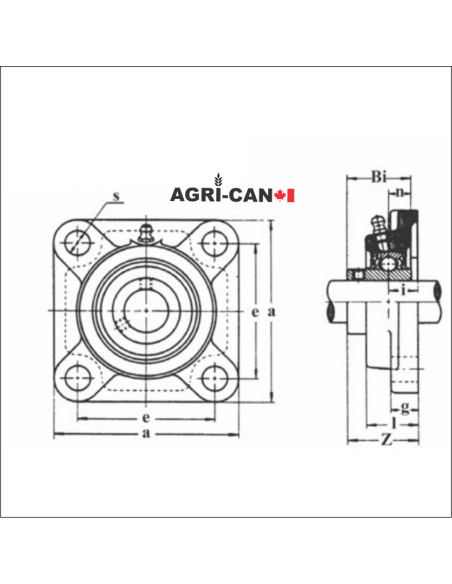 Bride à 4 boulons avec roulement à vis de serrages