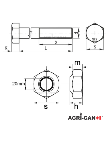 Bolts and Nuts - M20 X 120mm - 4/pack