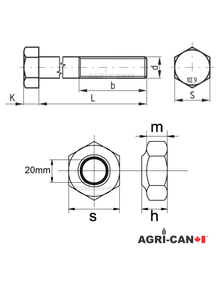 Boulons et écrous - M20 X 120mm - 4/pqt