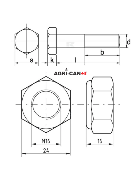 Flail Mower Bolts and Nuts - M16 X 95mm - 5/pack