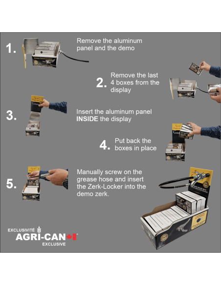 12 Zerk-Locker® grease couplers and Countertop display