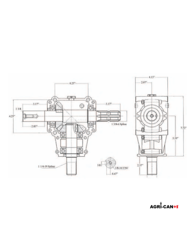 Aluminum Gearbox T281C - Ratio 1:1