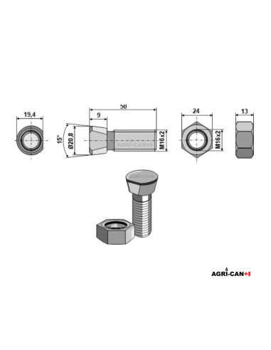 M16X50 Clipped Head Bolts - 1 Side (10 pack)