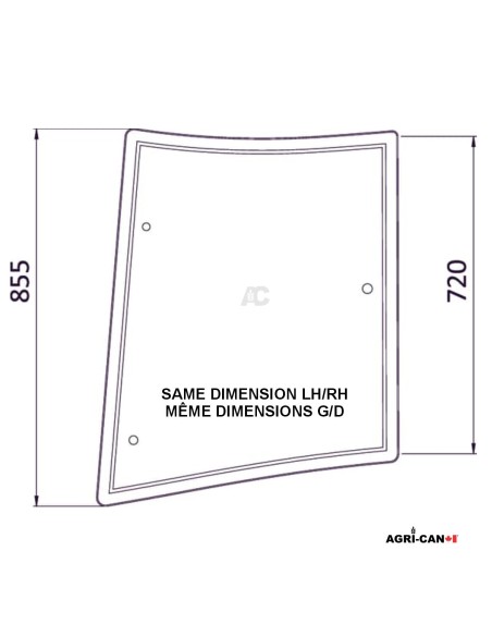 Vitre arrière courbée côté droit pour Massey Ferguson et Challenger - 3902131M1