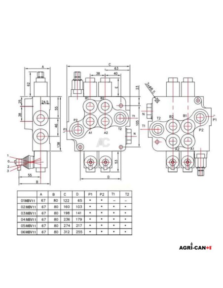2-Section Hydraulic Monoblock Valve - 80 L/min. - SD11