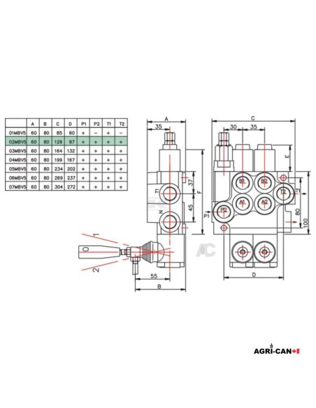 2-Section Hydraulic Monoblock Valve with Float- 50 L/min. - SD5