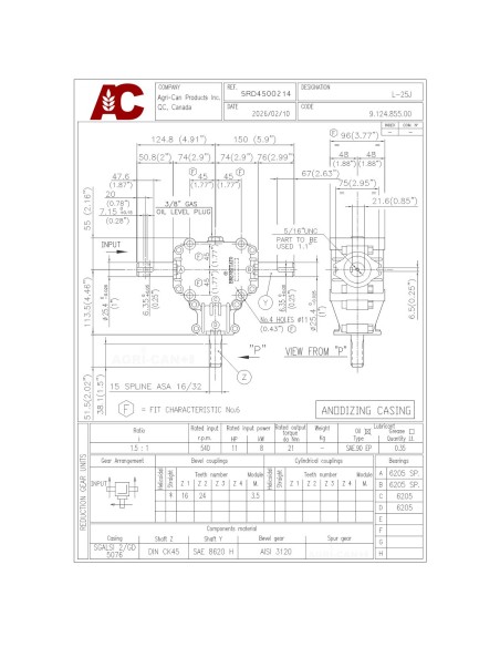 Snowblower gearbox for John Deere, Frontier, and Pronovost - L-25J